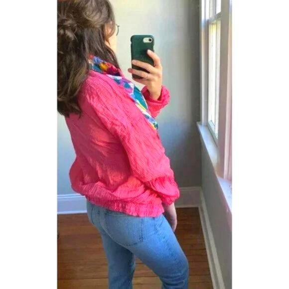 Vintage 90s Pink Streetwear Abstract Graphic Windbreaker Puffer Jacket S - Picture 5 of 10